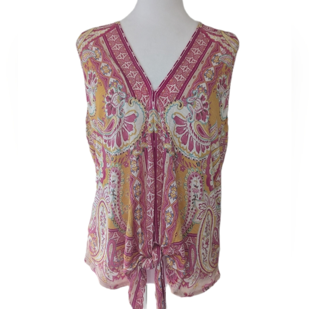 Hale Bob Floral Paisley Sleeveless Jersey V-neck Tie Top-L- - Picture 10 of 10